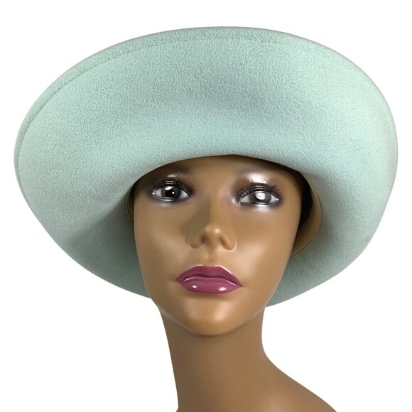 Bollman 'Excello' Pure Wool Womens Breton Hat Feather Band Foam Green Mr John - Picture 6 of 12